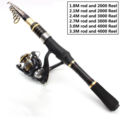 Complete Combo Fishing Rod and Reel Combo Set - Telescopic Carbon Fiber Fishing Pole with Spinning Reel ,Versatile and Travel-Ready, Ideal for All Conditions