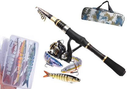 Complete Combo Fishing Rod and Reel Combo Set - Telescopic Carbon Fiber Fishing Pole with Spinning Reel ,Versatile and Travel-Ready, Ideal for All Conditions